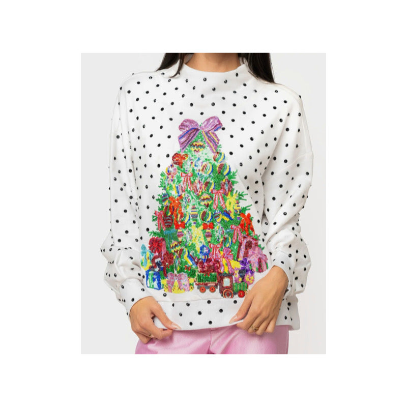 Queen of Sparkle Polka Dot Christmas Tree Sweatshirt