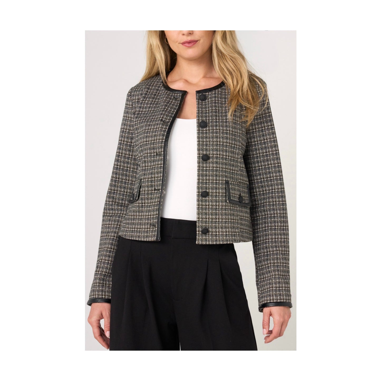 Tweed Jacket w/leather trim