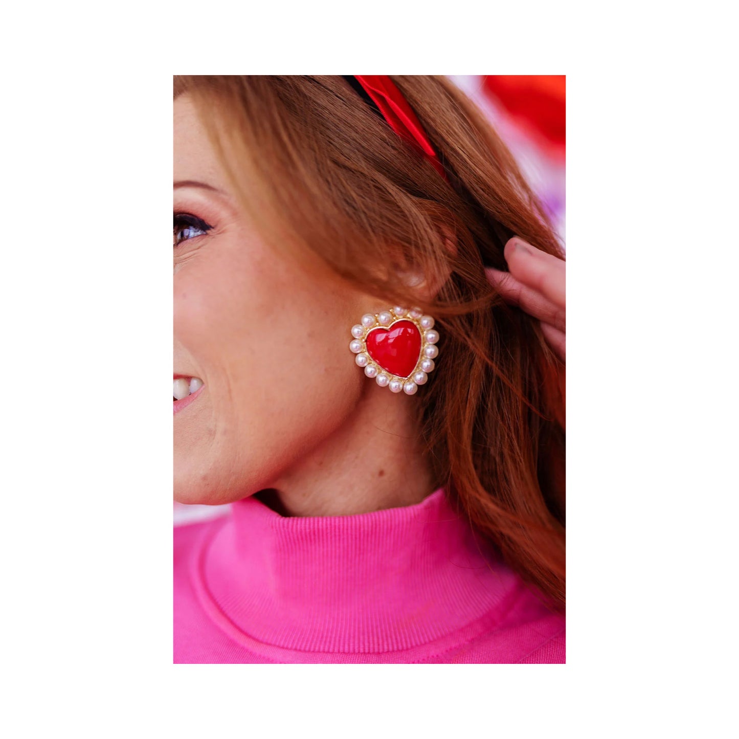 Red Heart & Pearls Stud