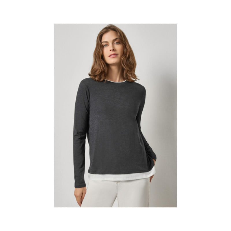 Paneled Hem Long Sleeve Crew