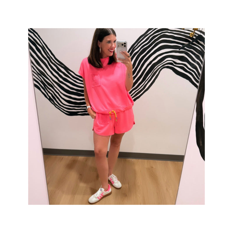 Neon Pink Card Logo Tank