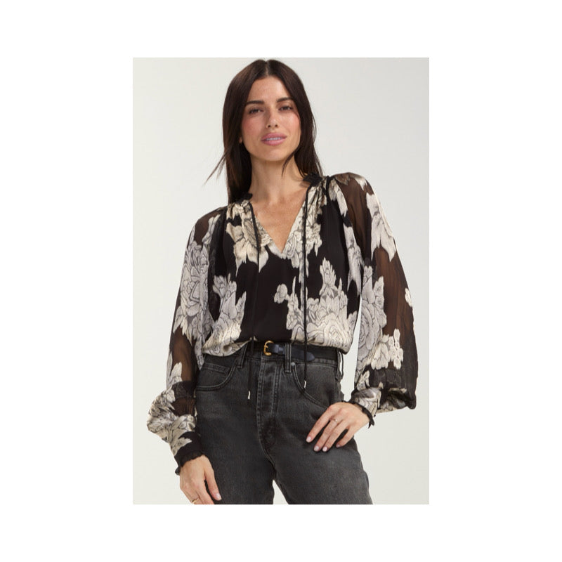 Long Sleeve Woven Blouse With Ties
