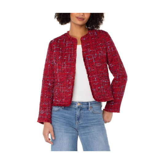 Collarless Frayed Jacket