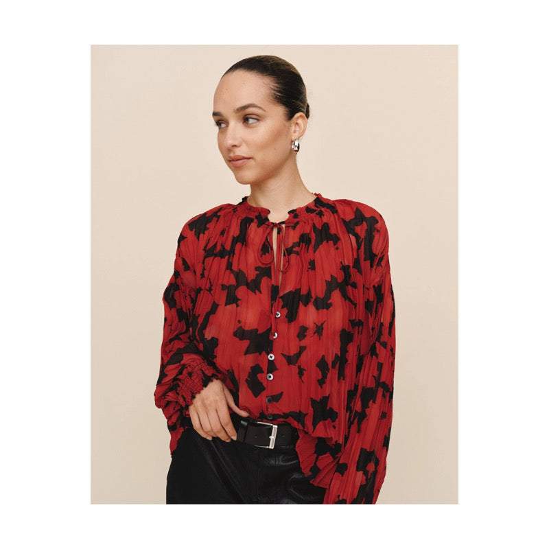 Red Camellia Button Down