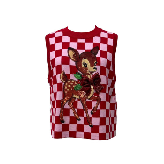 Queen of Sparkle Checkered Reindeer Vest