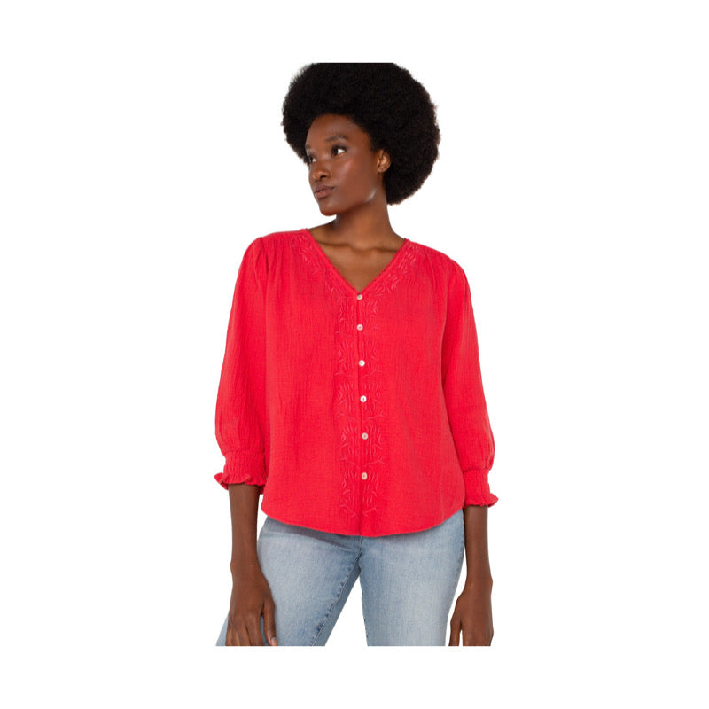 3/4 Slv Embroidered Blouse