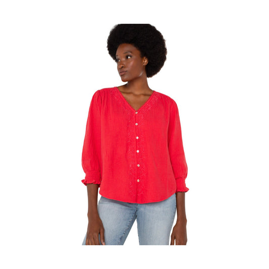3/4 Slv Embroidered Blouse