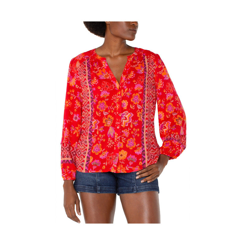 L/S Button Shirred Blouse