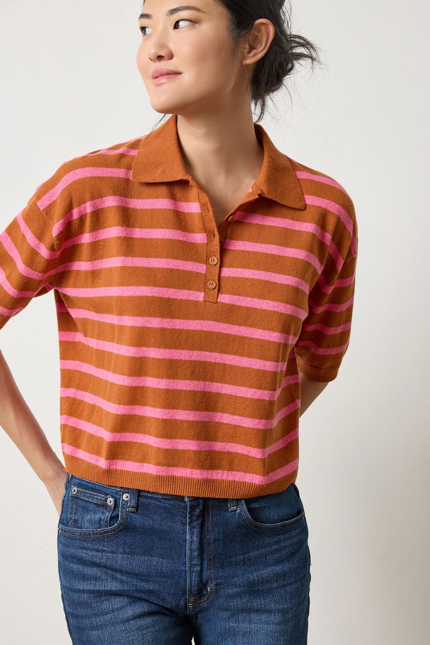 Drop Shoulder Polo Sweater