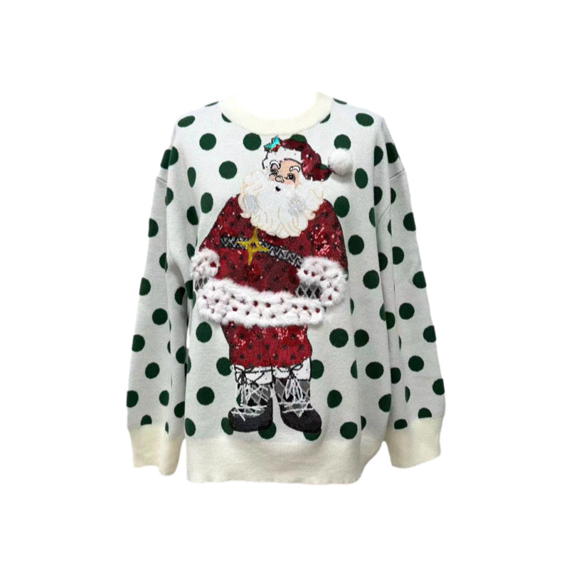 Queen of Sparkle Polka Dot Santa Sweater