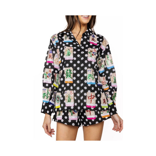 Queen of Sparkle Polka Dot Mahjong Button Down