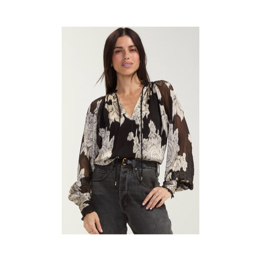 Long Sleeve Woven Blouse With Ties